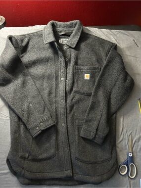 Carhartt Dark Gray Brushed Fleece Shirt Jacket with Logo Patch
